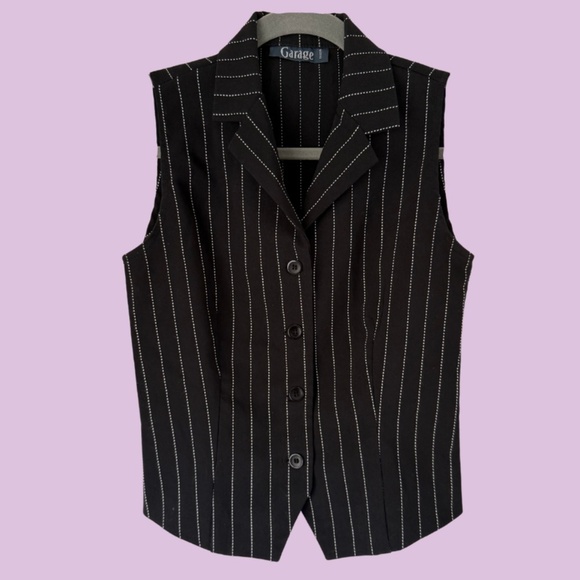RARE FIND! Vintage Garage Clothing Black Pinstriped Collared Vest - Size Small - Picture 1 of 6